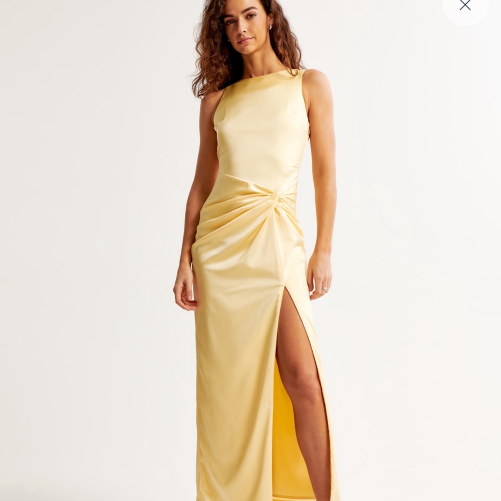 Abercrombie & Fitch Yellow Twist-Front Maxi Dress with Side Slit